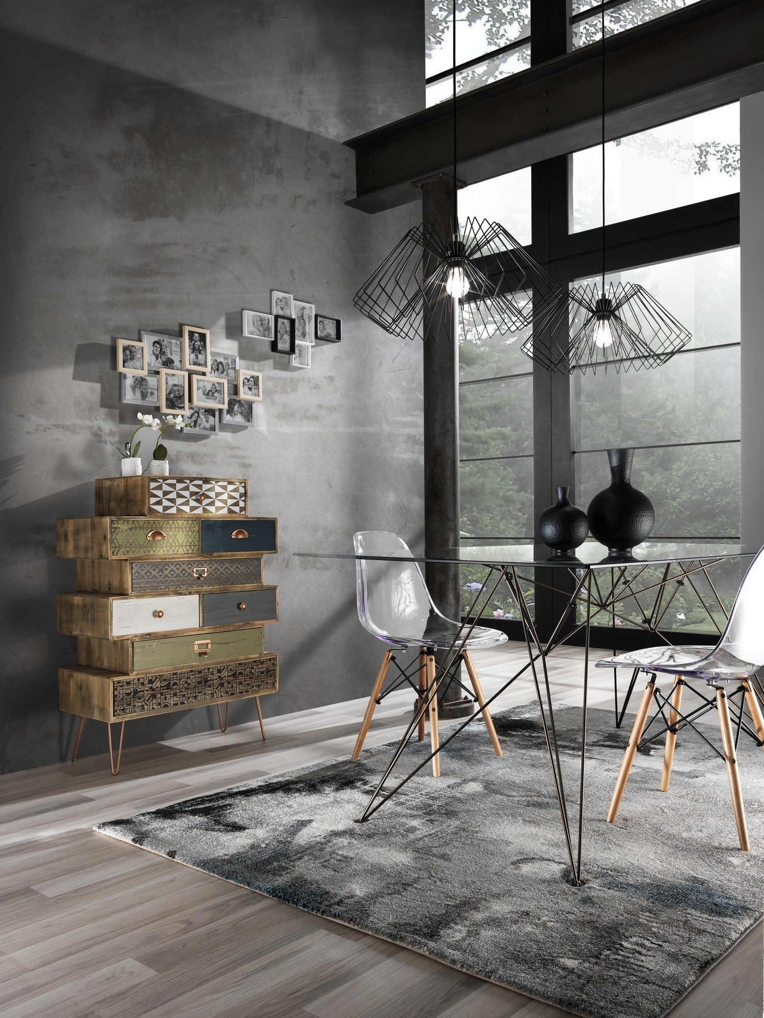 Lampadario in metallo nero opaco cm. H25 Ø50