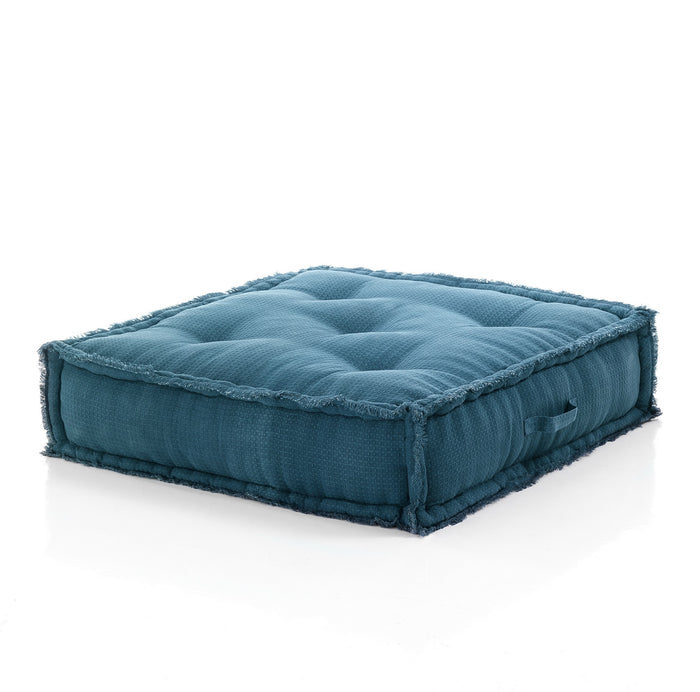 Pouf quadrato in cotone blu non sfoderabile