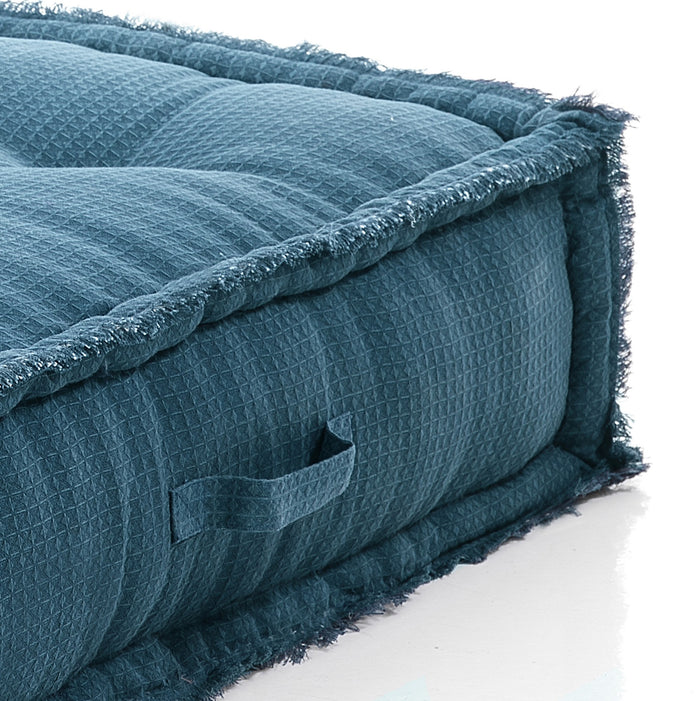 Pouf quadrato in cotone blu non sfoderabile