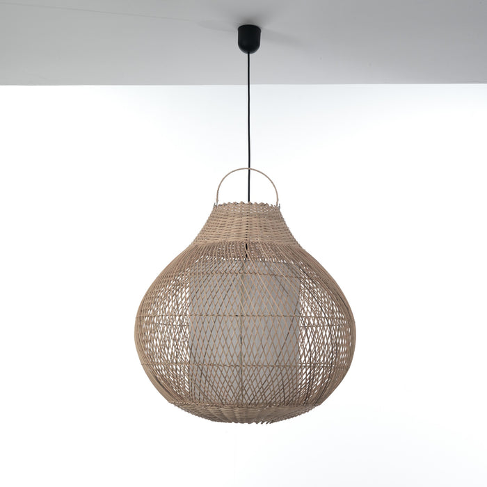 Lampadario a filo in fibre naturali beige per esterno