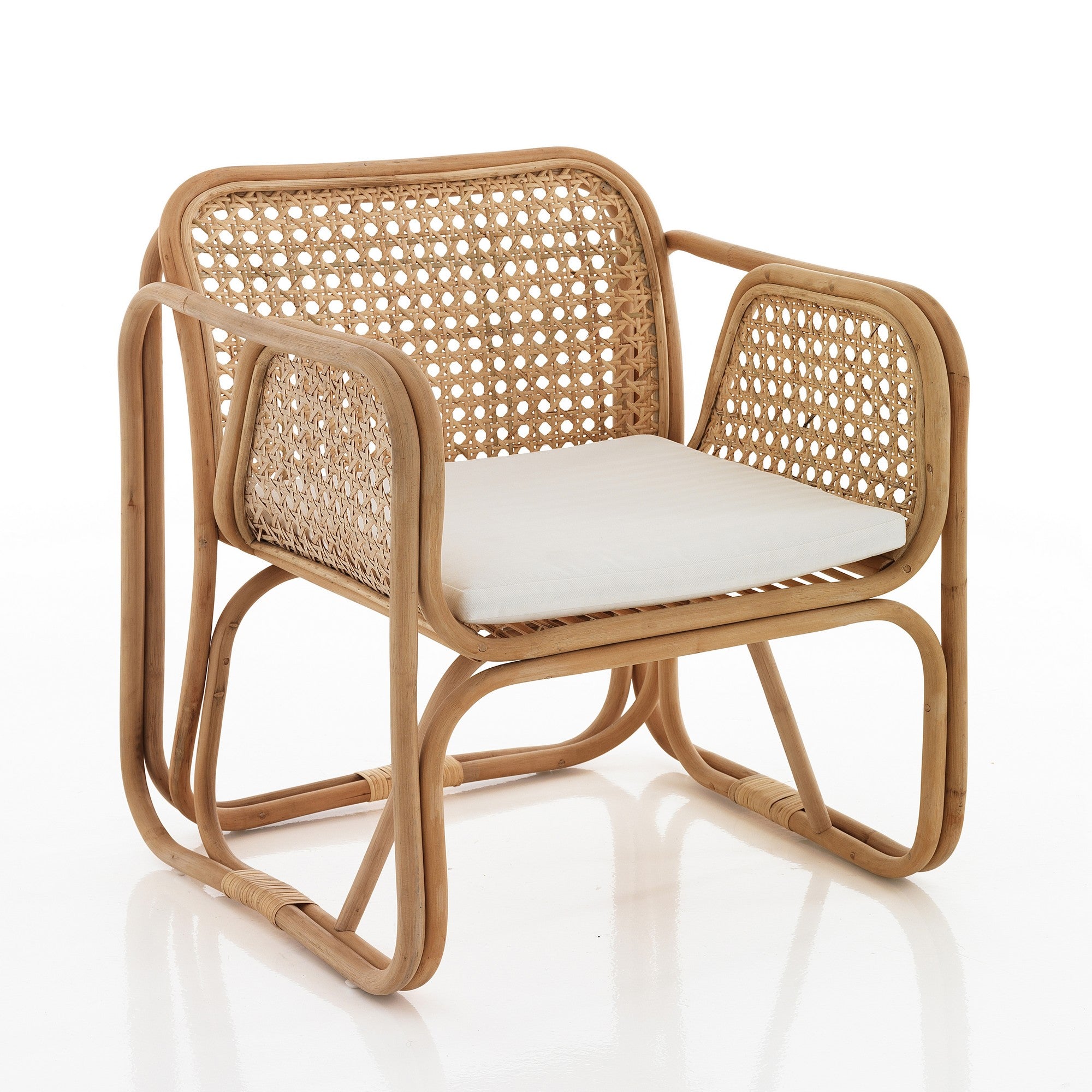 Poltroncina in rattan multicolore con cuscino per esterno