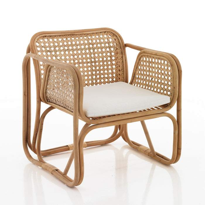 Poltroncina in rattan multicolore con cuscino per esterno