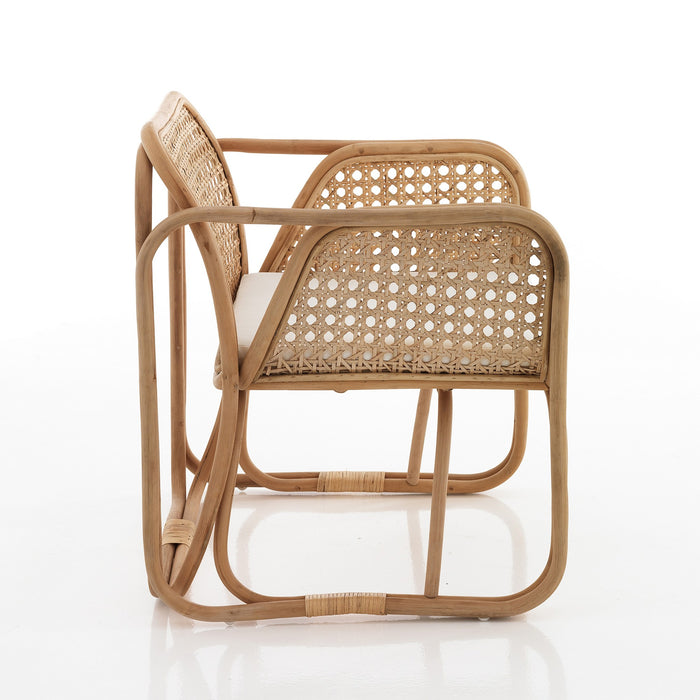 Poltroncina in rattan multicolore con cuscino per esterno