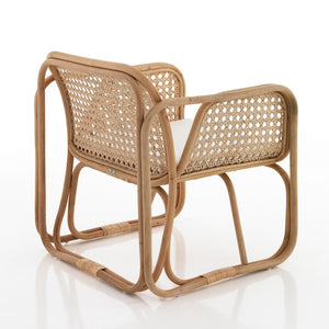 Poltroncina in rattan multicolore con cuscino per esterno