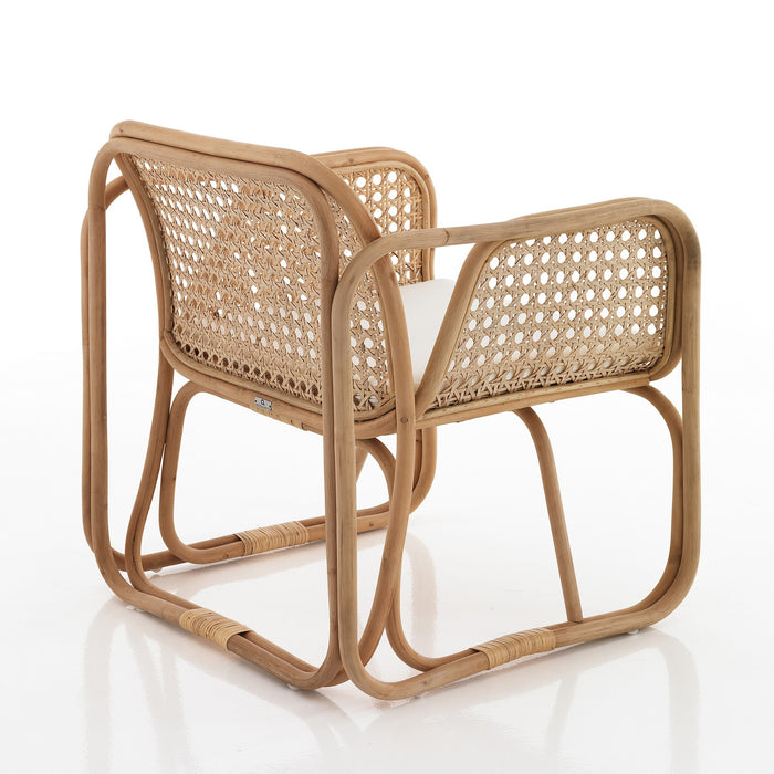 Poltroncina in rattan multicolore con cuscino per esterno