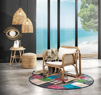 Poltroncina in rattan multicolore con cuscino per esterno