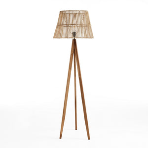 Lampada da terra in rattan beige struttura in teak