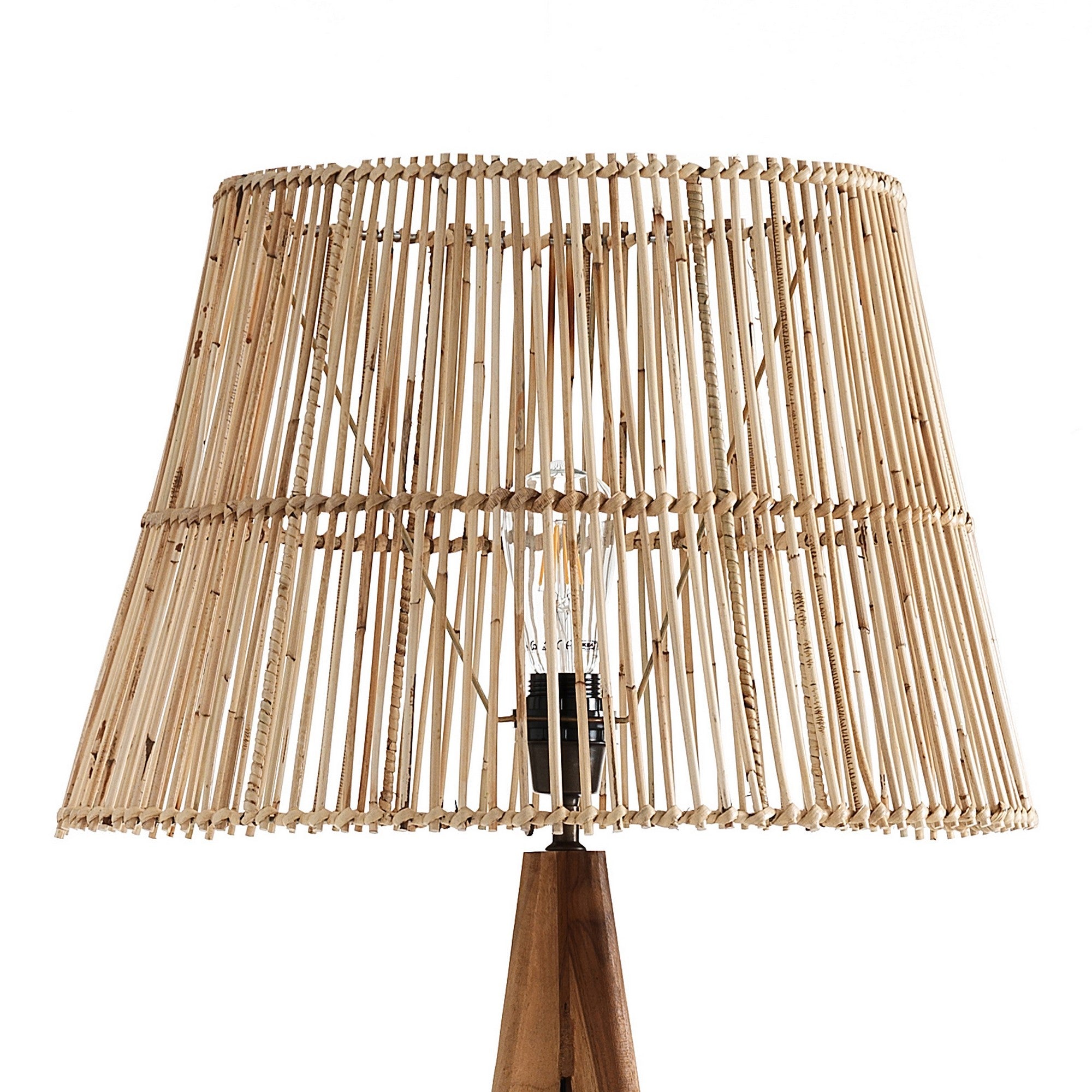 Lampada da terra in rattan beige struttura in teak