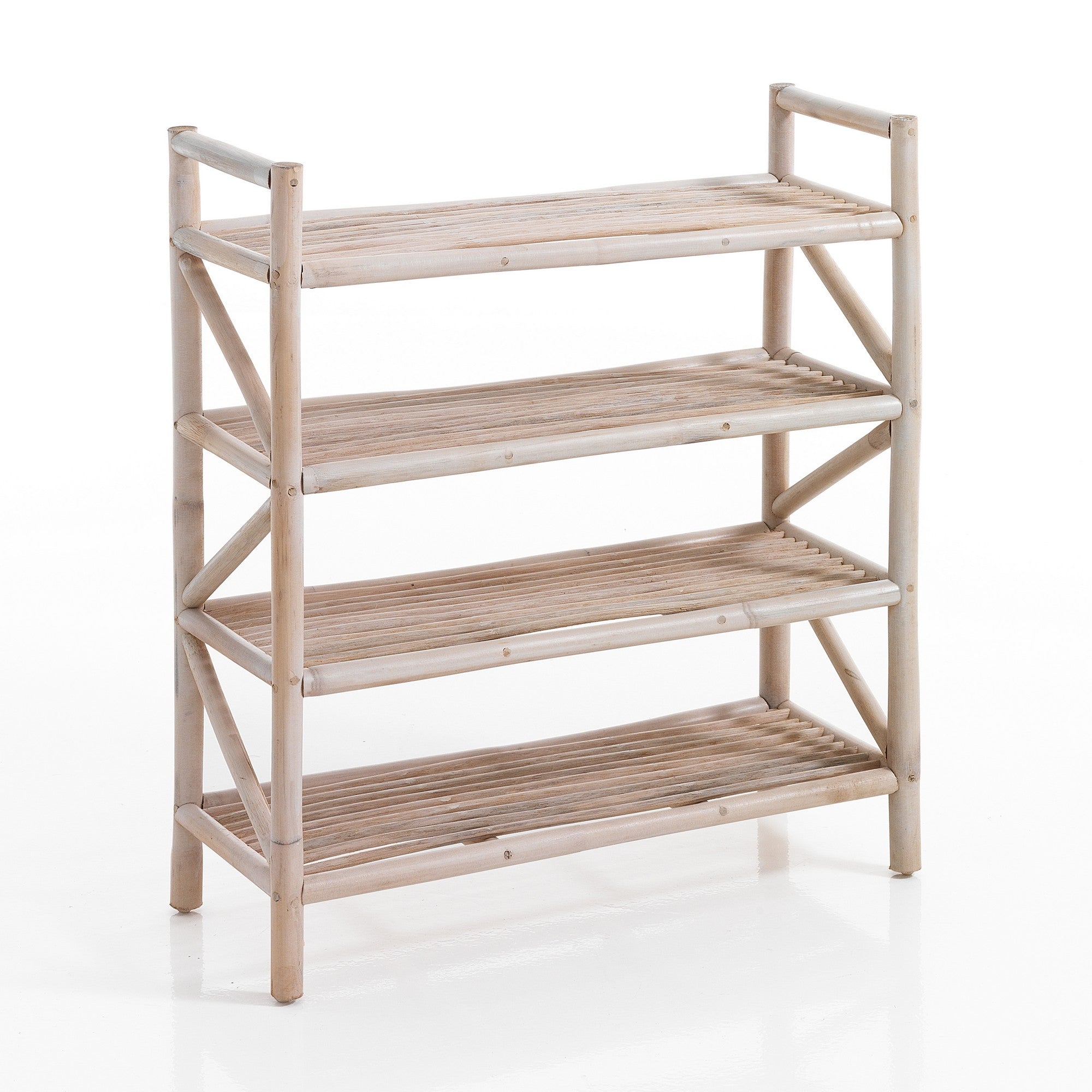 Scaffale a 4 ripiani in rattan sbiancato cm L.65xP.23xH.75