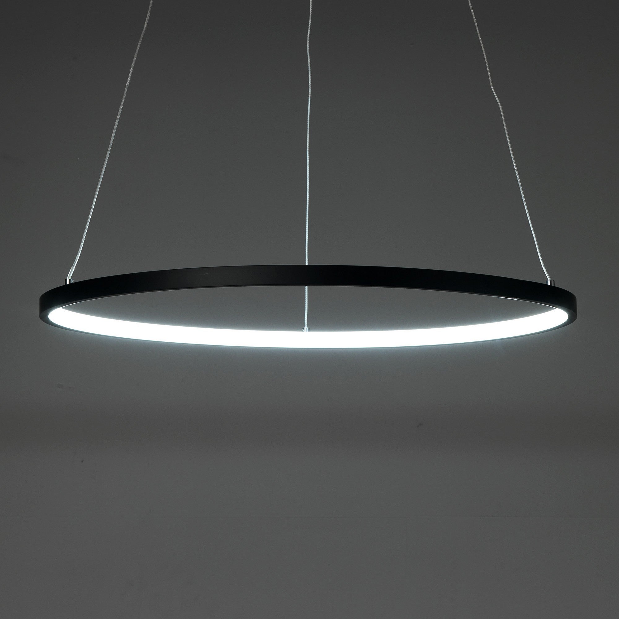 Lampadario ad anello in allumino nero cm. H.92 x Ø.60
