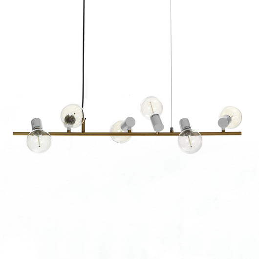 Lampadario 6 punti luce  in metallo finitura ottone cm. L.90 H.120