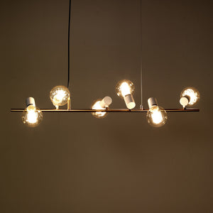 Lampadario 6 punti luce  in metallo finitura ottone cm. L.90 H.120