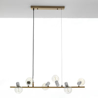 Lampadario 6 punti luce  in metallo finitura ottone cm. L.90 H.120