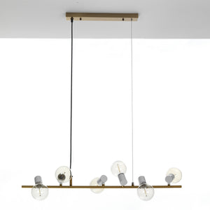 Lampadario 6 punti luce  in metallo finitura ottone cm. L.90 H.120