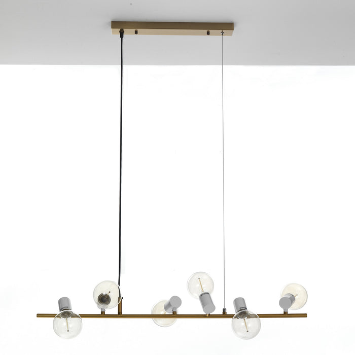 Lampadario 6 punti luce  in metallo finitura ottone cm. L.90 H.120