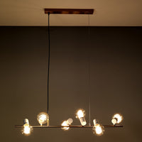 Lampadario 6 punti luce  in metallo finitura ottone cm. L.90 H.120