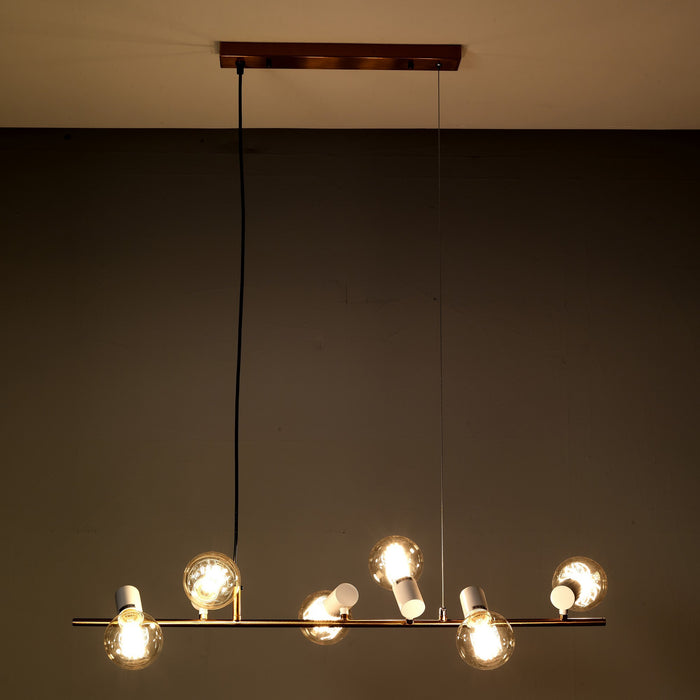 Lampadario 6 punti luce  in metallo finitura ottone cm. L.90 H.120