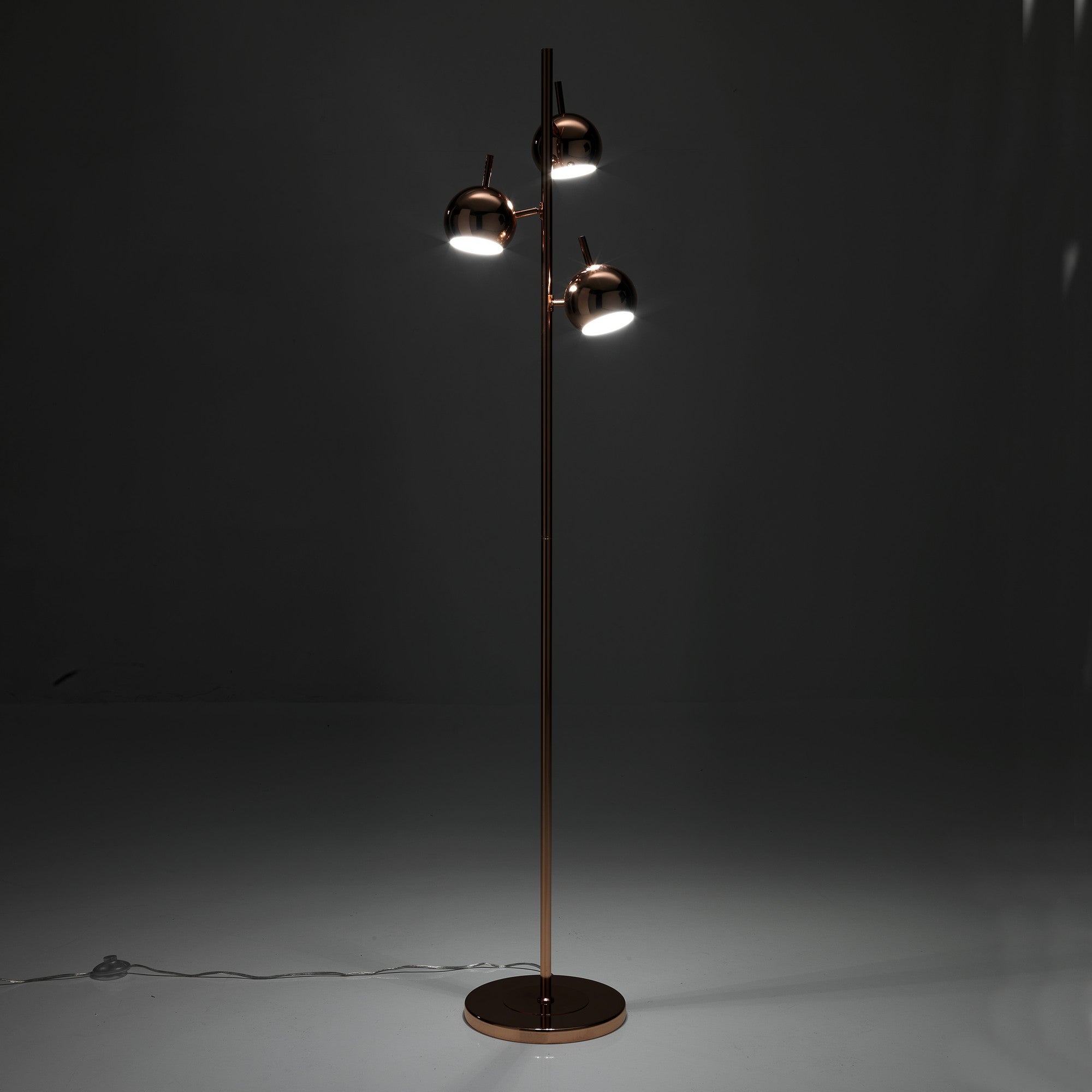 Lampada da terra 3 paralumi in metallo finitura rame cm. Ø.27 H.165