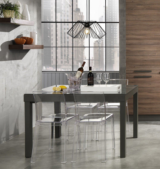 Tavolo allungabile in vetro temprato grigio cm. H.75 x P.83 x L.120