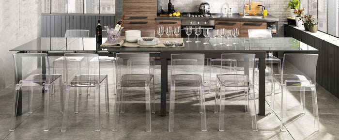 Tavolo allungabile in vetro temprato grigio cm. H.75 x P.83 x L.120