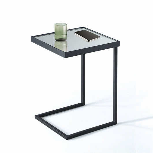 Tavolino/Comodino RAKE in metallo nero e vetro effetto marmo