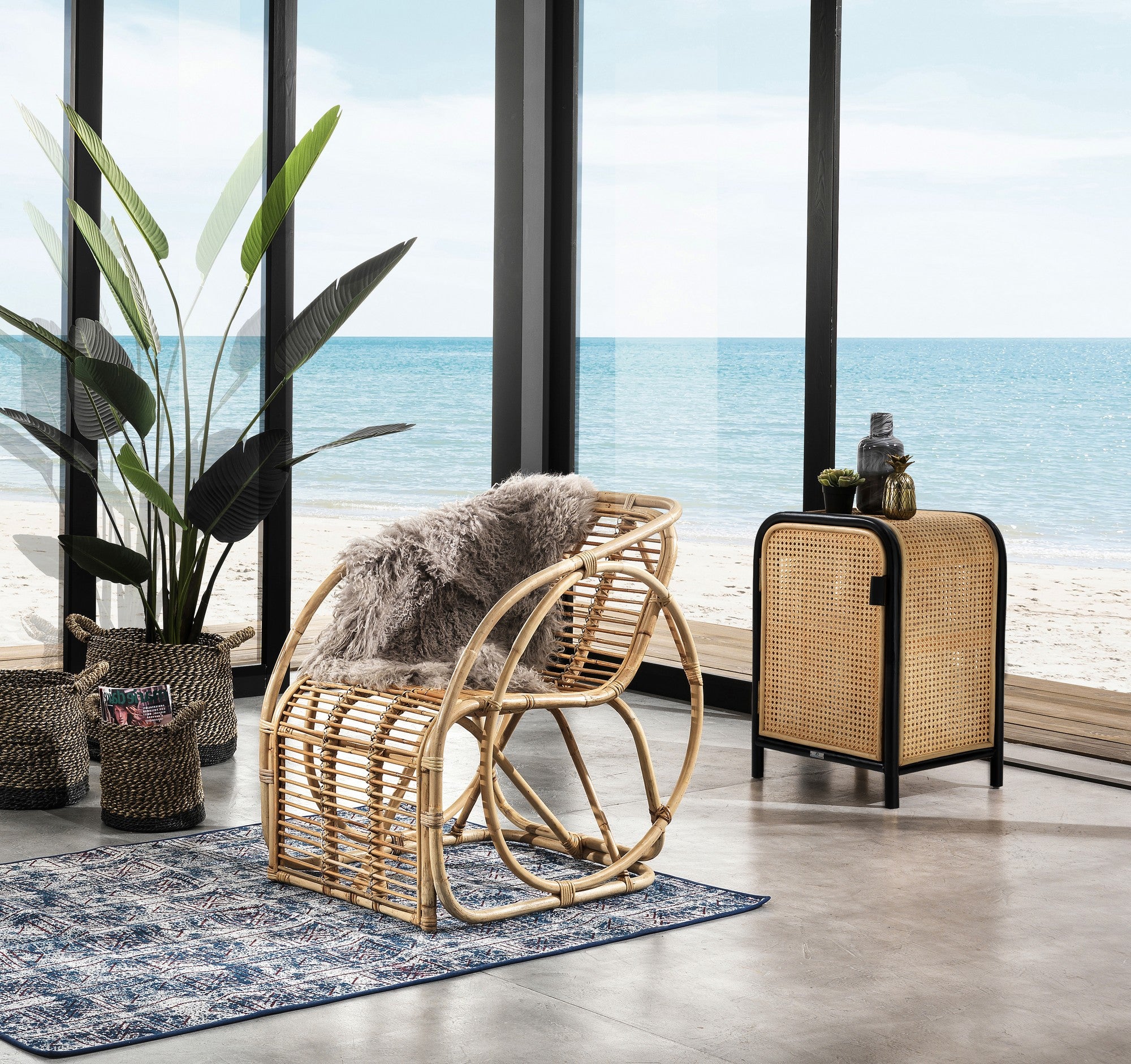 Armadietto in rattan nero 2 ripiani