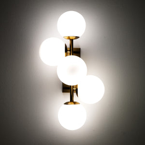 Lampadario 5 sfere in metallo verniciato ottone cm. L.50 P.27 H.24