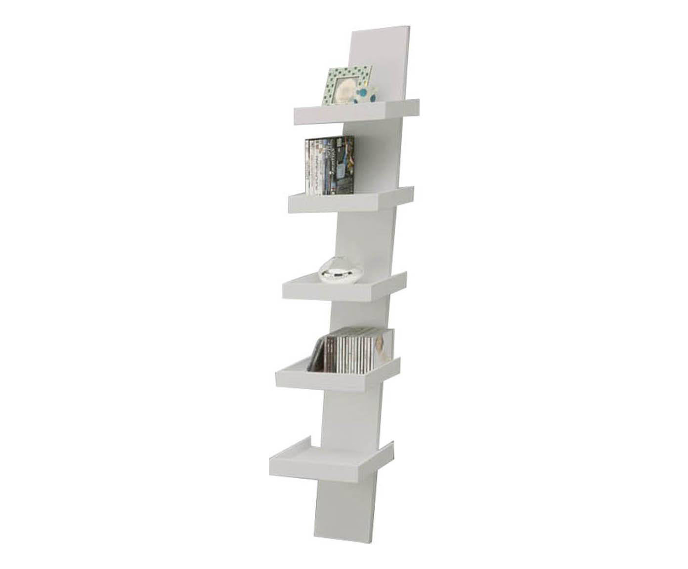 Libreria 5 ripiani effetto legno laccata bianca  cm. H.155xL.31xP.35