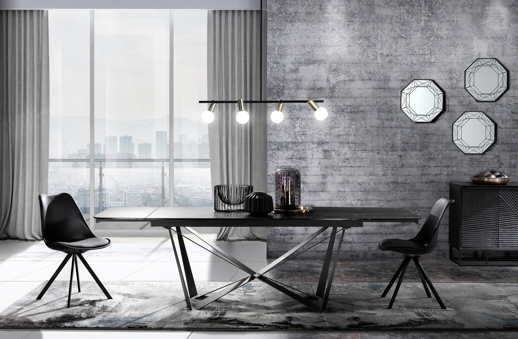 Set 4 sedie in pelle sintetica nere cm. H.82 x L.48 x P.58