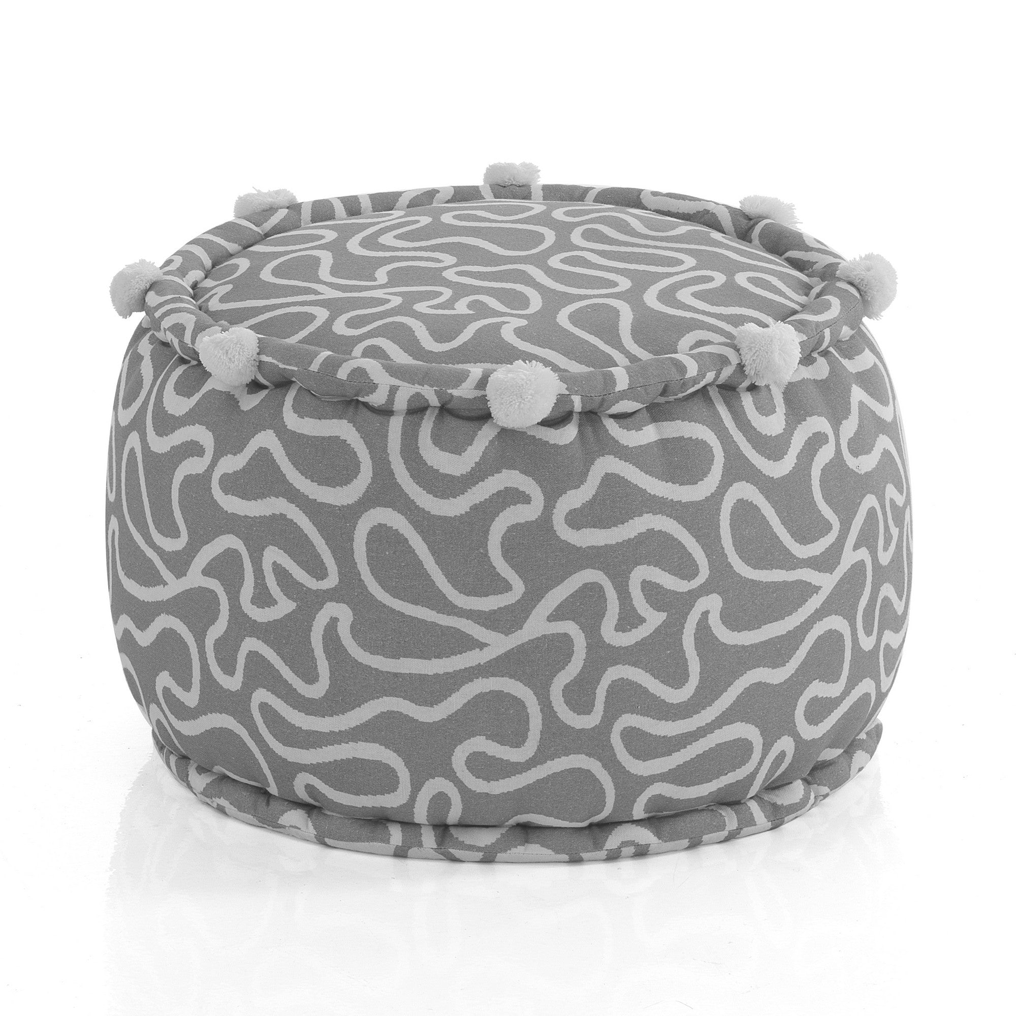 Pouf rotondo in cotone grigio e bianco non sfoderabile
