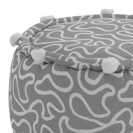Pouf rotondo in cotone grigio e bianco non sfoderabile