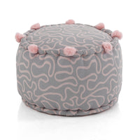 Pouf rotondo in cotone grigio e rosa non sfoderabile
