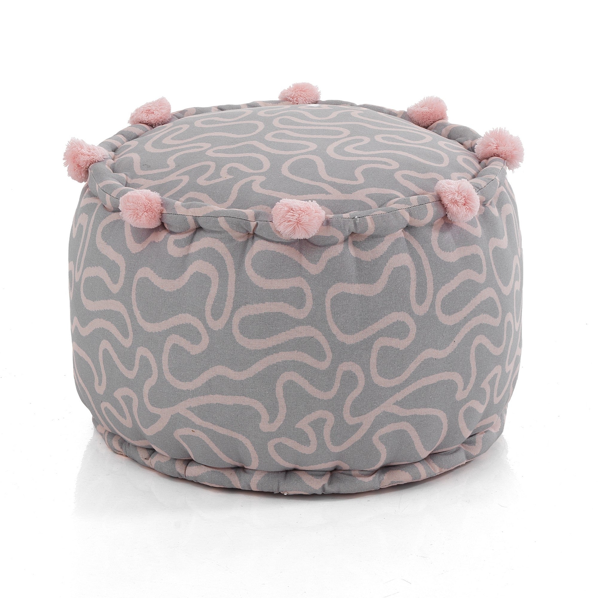 Pouf rotondo in cotone grigio e rosa non sfoderabile
