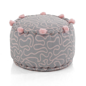 Pouf rotondo in cotone grigio e rosa non sfoderabile