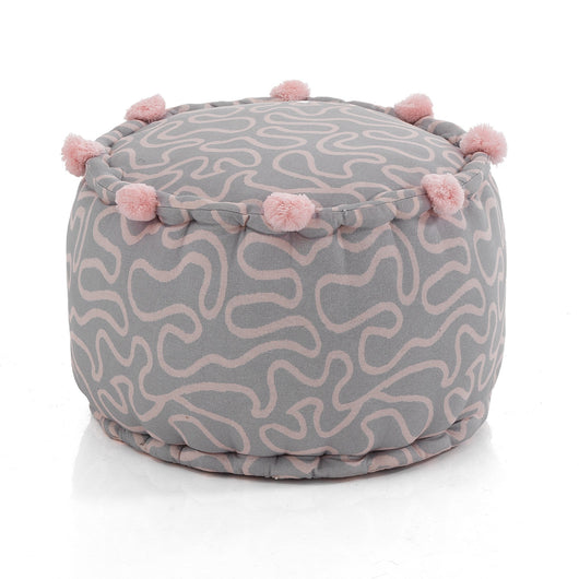 Pouf rotondo in cotone grigio e rosa non sfoderabile