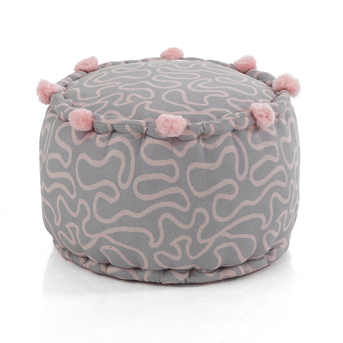 Pouf rotondo in cotone grigio e rosa non sfoderabile