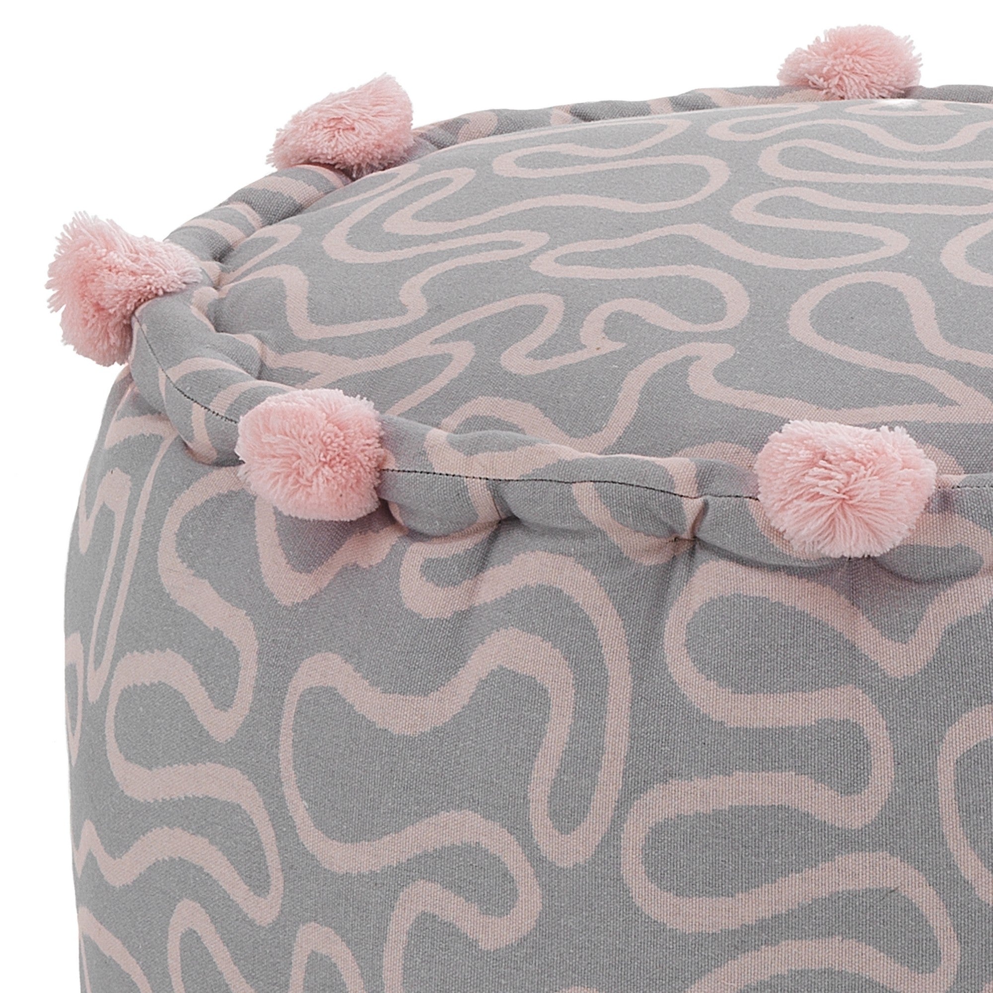 Pouf rotondo in cotone grigio e rosa non sfoderabile