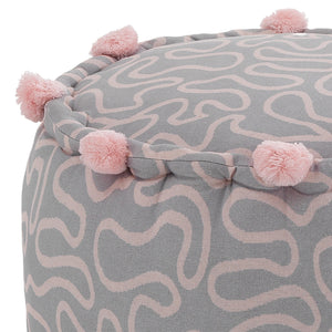 Pouf rotondo in cotone grigio e rosa non sfoderabile