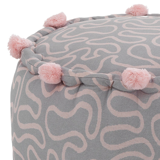 Pouf rotondo in cotone grigio e rosa non sfoderabile