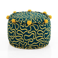 Pouf rotondo LUXE in velluto trapuntato con base in metallo oro