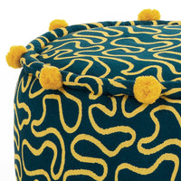 Pouf rotondo LUXE in velluto trapuntato con base in metallo oro