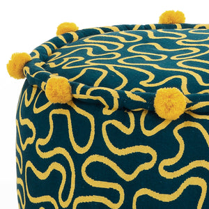 Pouf rotondo LUXE in velluto trapuntato con base in metallo oro