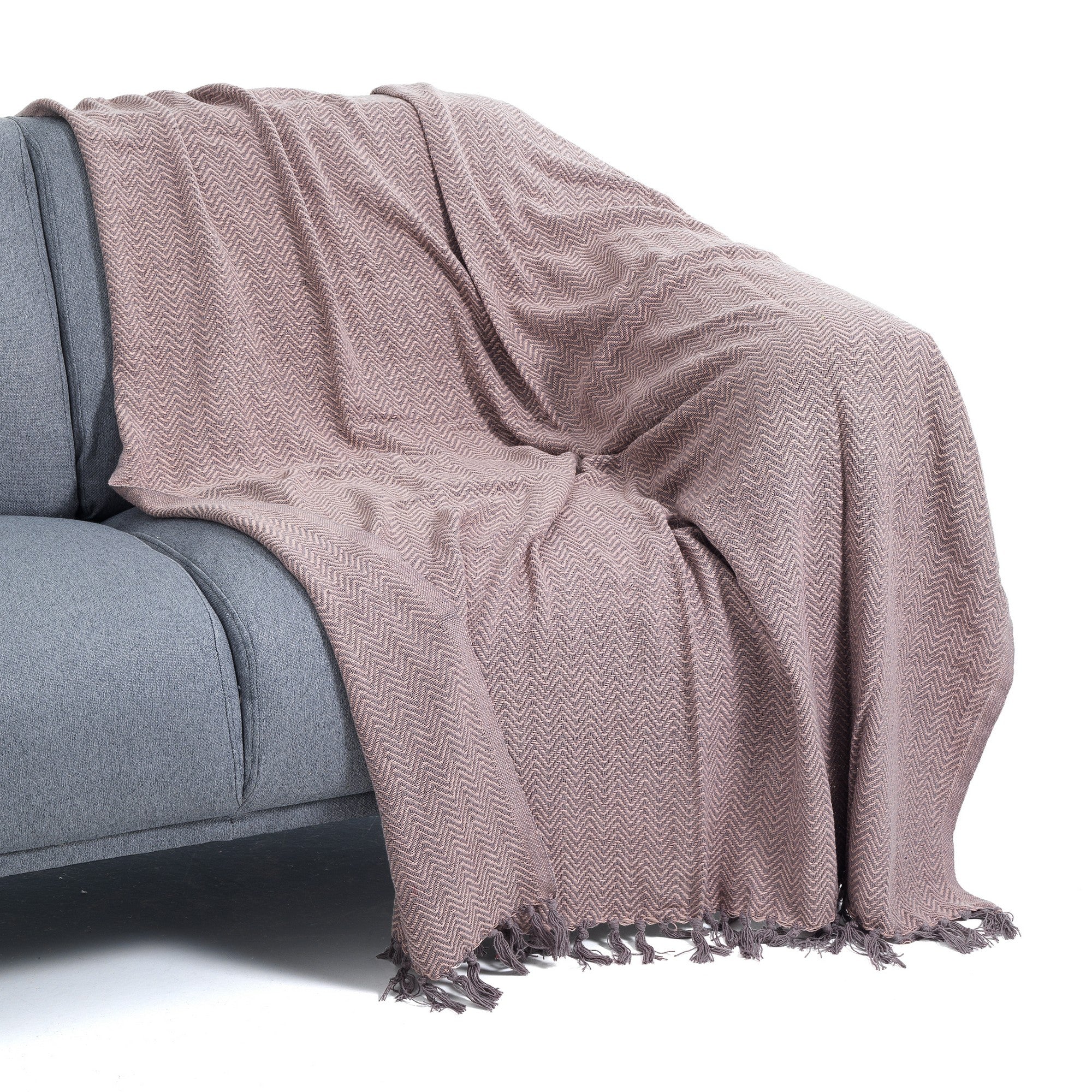 Plaid in cotone grigio e rosa cm. 135 x 190