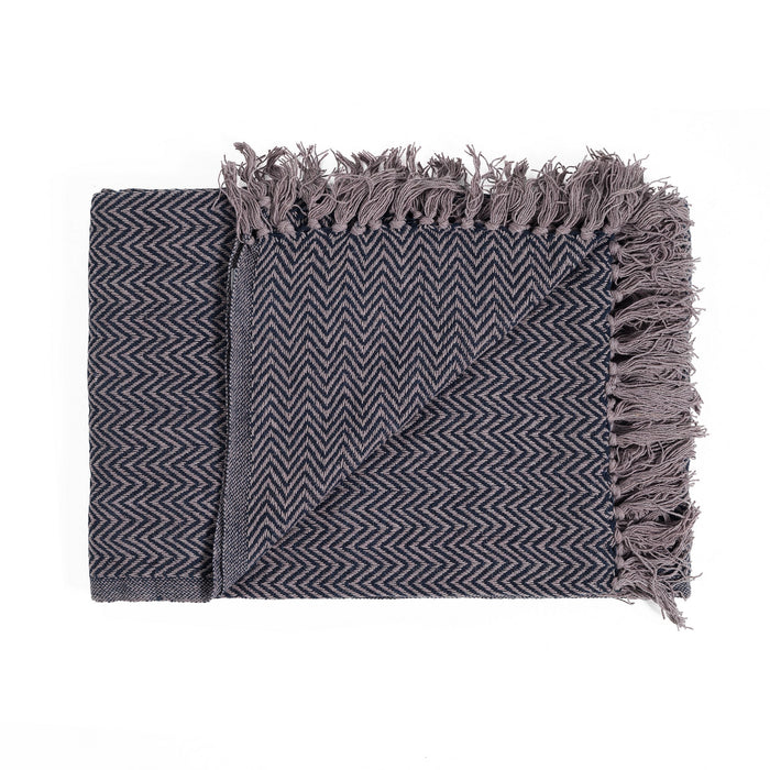 Plaid in cotone grigio e blu cm. 135 x 190