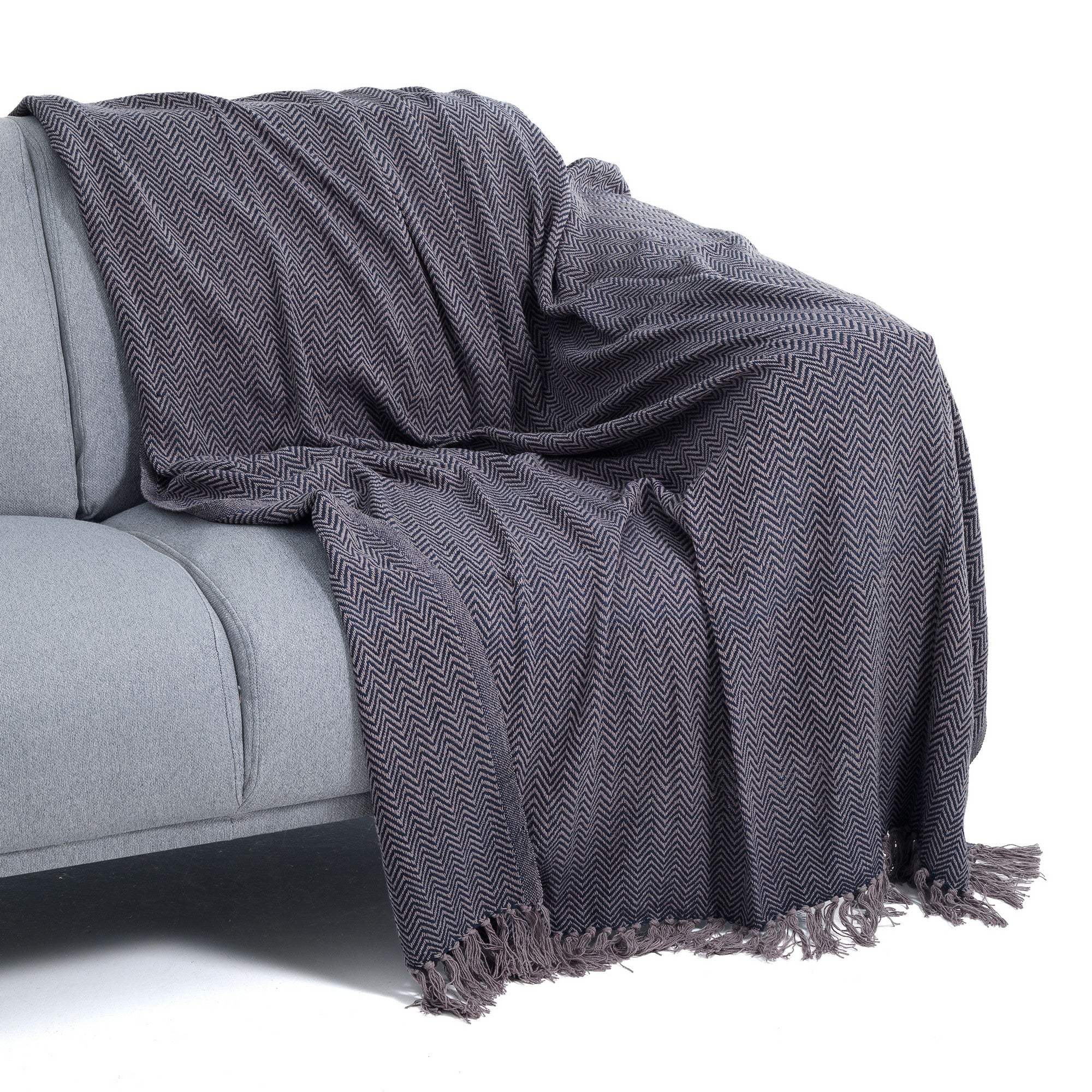 Plaid in cotone grigio e blu cm. 135 x 190