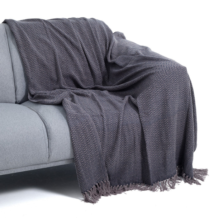 Plaid in cotone grigio e blu cm. 135 x 190