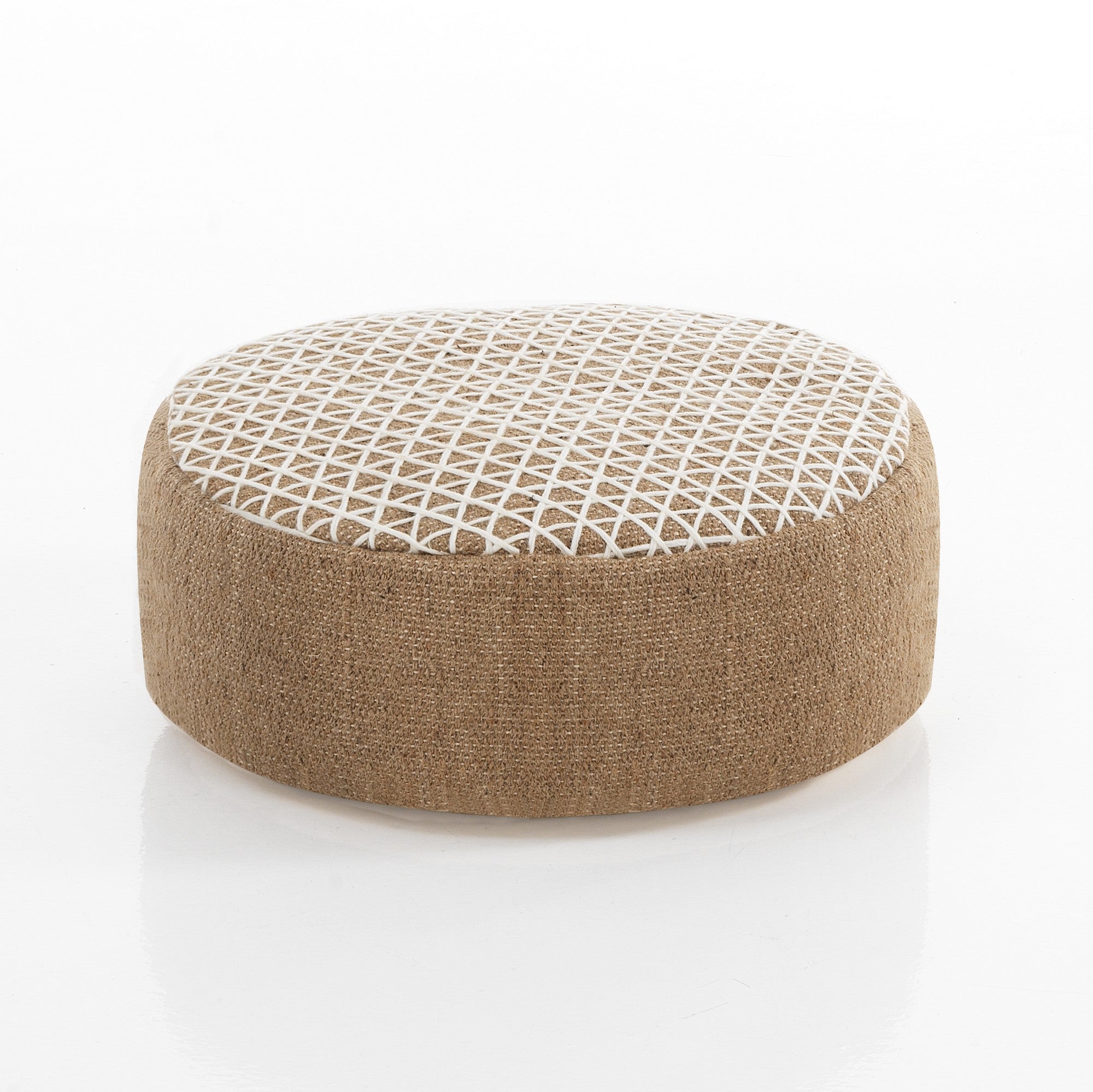 Pouf rotondo non sfoderabile in cotone beige