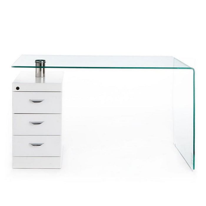 Scrivania con cassettiera in vetro trasparente cm H.75xL.125xP.65