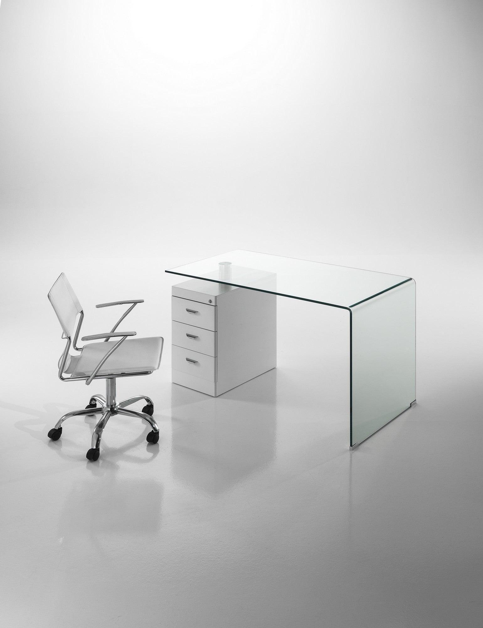 Scrivania con cassettiera in vetro trasparente cm H.75xL.125xP.65