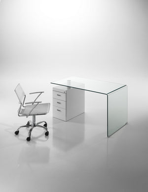 Scrivania con cassettiera in vetro trasparente cm H.75xL.125xP.65